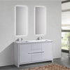 60" Double Sink High Gloss White Modern Bathroom VanityWhite Quartz Counter-Top