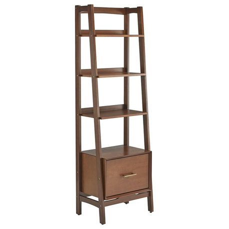 Pemberly Row 4-Shelf Narrow Mid-Century Wood Etagere Bookcase in Mahogany