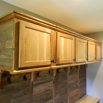 Reclaimed Chestnut Mudroom and Bathroom with Barn door