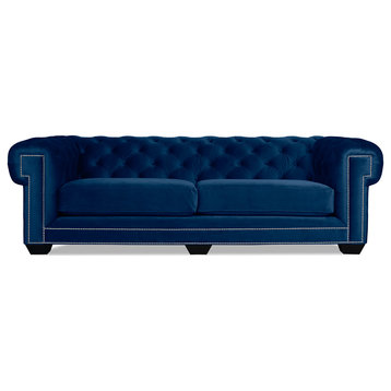 Nativa Interiors Cornell Chesterfield 103" Sofa, Blue, Classic Depth