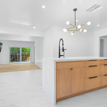 Modern Oak and White Kitchen Remodel with Waterfall Island | The Cabination