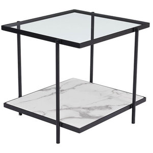 Smoked Glass with Matte Black Steel Base Modern Zafiro Nesting Side Tables