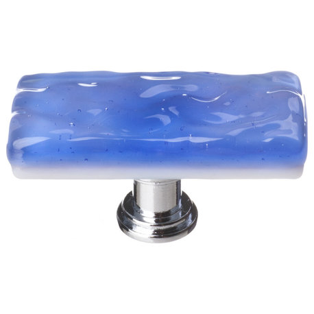 Skinny Glacier Sky Blue Long Knob, Polished Chrome