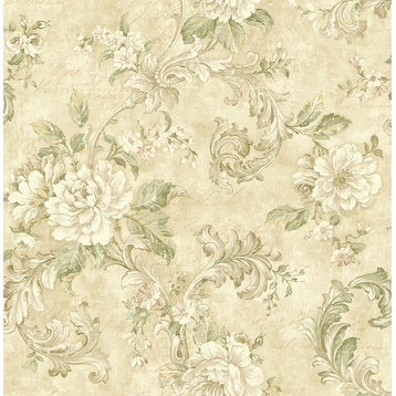 Floral Acanthus Wallpaper in Antique Beige HK90007 from Wallquest