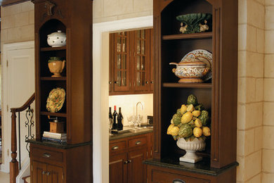 Great room - large traditional ceramic tile great room idea in Baltimore with beige walls and no fireplace