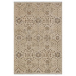 Bareens Designer Rugs - Oriental Ziegler Virgie Beige Gray Hand-Knotted Wool Rug - 4'11'' x 6'11'' - Enhance the ambiance of your home with this magnificent Persian-influenced Turkish hand-knotted rug made by skilled artisans capable of creating the most exceptional vegetable dyes and hand-spun wool. This exquisite handmade rug is a one-of-a-kind Peshawar Kafkaz, otherwise identified as Chobi, Chobi Peshawar, Oushak, or Ziegler rug. These handmade rugs are crafted in Pakistan utilizing superior-quality wool imported from Australia, New Zealand, and Korea in two types of weaves: the Persian weave and the Mori weave. This rug is meticulously crafted by hand using the finest natural vegetable dyes extracted from local plants. The artisans use a blend of hand-spun local and fine merino wool, resulting in a rug with a compelling texture, higher lanolin content, and longer staple. The artisans occasionally incorporate natural or artificial silk into the pile to enhance specific motifs. The finished product is an awe-inspiring execution of flawless design and an understated palette that exudes elegance.