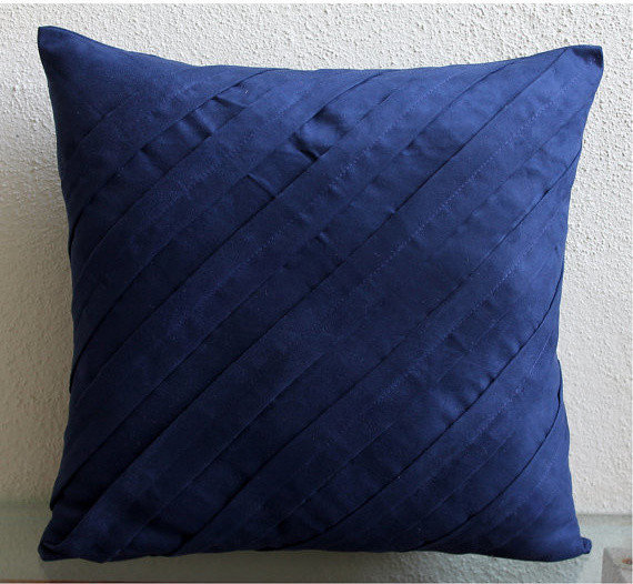 Faux Suede Chair Cushions Navy Blue 20"x20" Pintucks Textured, Contemporary Navy