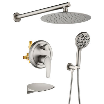 Wellfor Shower Set, 10 Inches Ceiling Shower Head, Handheld Shower and Tub Spout, Brushed Nickel
