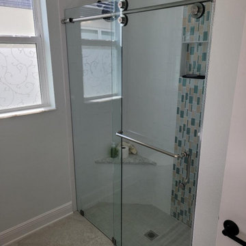 Cascade Series Barn Door With Handle Towel Bar Combo