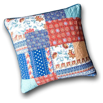 Bohemian Vibes Patchwork Floral Multi Colorful Euro Pillow Sham Cover, 26" x 26"