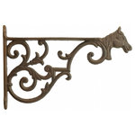 Import Wholesales - Decorative Horse Head Cast Iron Plant Hanger Hook, Large 13.375" Long - This vine pattern plant hanger displays a head of a horse on the end.  What a great piece to display your plant on your farm, in your barn, or just in your backyard!  This piece is made out of Cast Iron and is rust brown in color.