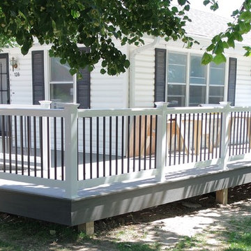 Driftwood Deck with White Rail/Black Balusters and Handicap Accessible Ramp