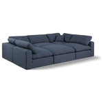 Meridian Furniture - Comfy Upholstered U-Shaped Modular Sectional, Navy, 6-Piece: 3 Armless Chair, 2 Corner Chair, 1 Ottoman, Linen Textured Fabric - Give your space a whole new look with this navy Comfy linen textured fabric sectional. This handsome sectional fits nicely with other items in the Comfy collection and is a versatile seating option designed for adaptability, comfort and style. Wrapped in rich navy durable linen textured fabric upholstery, this sectional offers a plush embrace of overstuffed down feather cushions, carefully crafted to deliver the highest level of comfort. The perfect seat for creating an oasis for relaxation, this sectional has thick foam surrounding its frame for added support and coziness.