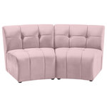 Meridian Furniture - Limitless Velvet Upholstered 2-Piece Modular Sectional, Pink - Invest in your home's comfort with this Limitless loveseat. This modular unit offers tons of flexibility in the number of ways that you can put each piece in the Limitless collection together to get the ideal customized look. Upholstered in pink velvet, this beautiful piece is soft and cool to the touch, so you can feel comfortable from every angle. Button and channel tufting add to this unit's upscale look and contemporary charm.