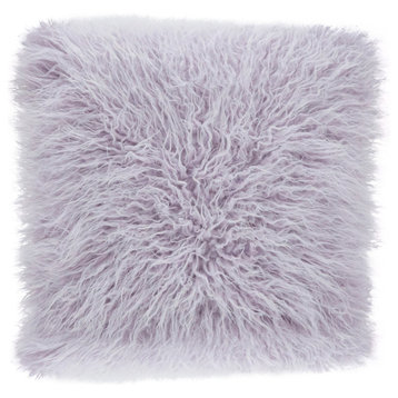 Mongolian Faux Fur Poly Filled Throw Pillow, Lavender, 18"x18"