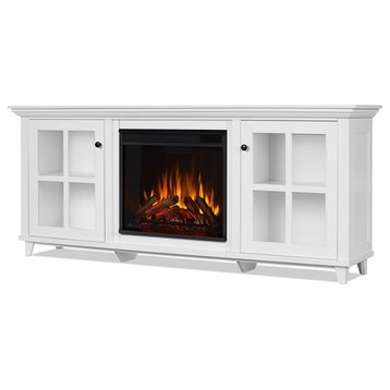 Real Flame Norwell Solid Wood Steel and Glass Media Electric Fireplace in White