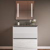 36" Double Drawer Vanity, White Glass, Stone Gray Top