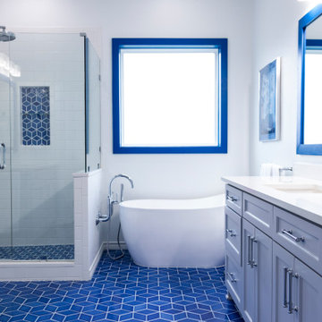 Blue + White Fireclay Tile Masterbath