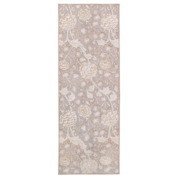 My Magic Carpet Kalini Floral Natural Washable Runner Rug, 2.5'x7'