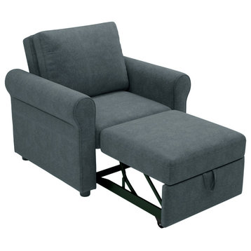 Gewnee Convertible 3-in-1 Sleeper Sofa Bed Armchair, Beige, Dark Blue