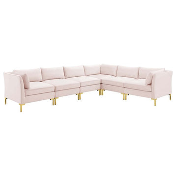 Modway Ardent 6-Piece Performance Velvet Modular Sectional Sofa in Pink/Gold