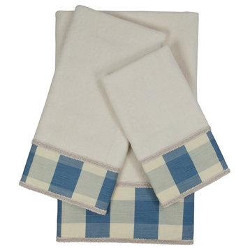 Sherry Kline Holbrook Checkered Gimp Blue Decorative Embellished Towel Set