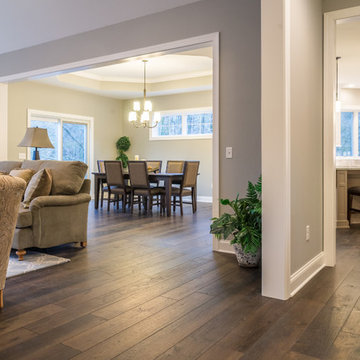 Modern Home with Wide Plank Dark Brown Hickory Hardwood Flooring