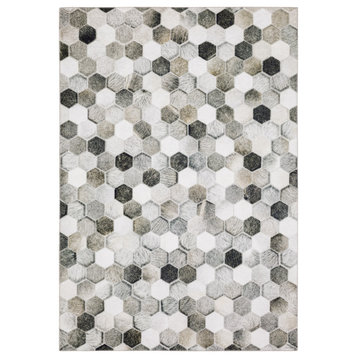 Mayson Casual Polygon Gray and Charcoal Flat Weave Area Rug, 7'8"x10'