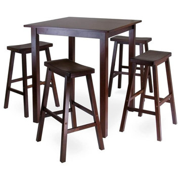 Winsome Wood Parkland 5-Piece Square High/Pub Table Set With 4-Saddle Seat Stool