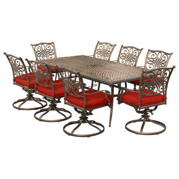 Traditions 9-Piece Dining Set, Red With 84"x42" Cast-top Dining Table