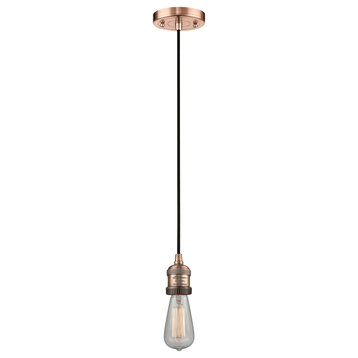 Bare Bulb 1 Light Mini Pendant, Antique Copper, LED