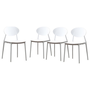 GDF Studio Brynn Outdoor Plastic Chairs, Set of 4, White