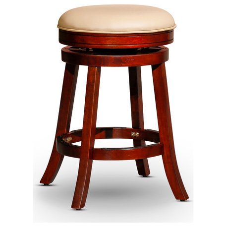 DTY Indoor Living Creede Backless Swivel Stool, 24" or 30", Cherry/Bone Leather, 30" Bar Stool