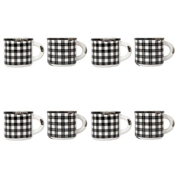 Luciano Housewares Stylish Plaid Ceramic Coffee Enamel Mug Set, 15.2 oz, Black,6