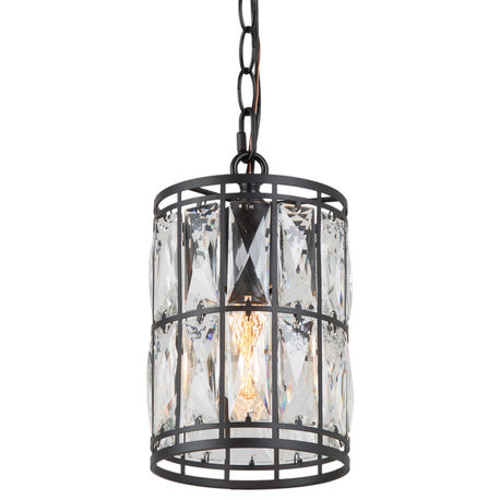 LNC Modern/Contemporary Crystal Black Ceiling Lighting, 5.5" Width, 1-Light Pendant