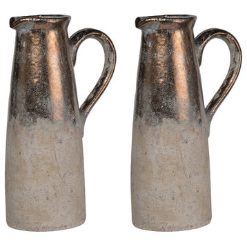 Candia Ceramic Vase/Pitchers, Sienna Brown, 6"x5"x11", Set of 2