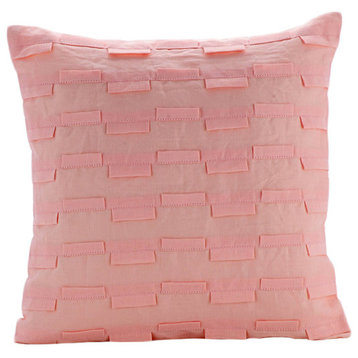 Textured Pintucks Pink Cotton Linen 24"x24" Pillow Sham, Candy Floss