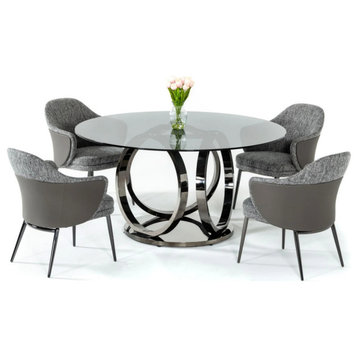 Arian Modern Smoked Glass & Black Stainless Steel Round Dining Table
