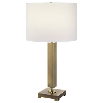 Minimalist Antiqued Brass Bronze Metal Column Table Lamp 27 in Geometric Modern