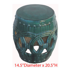 Chinese Clay Green Turquoise Rope Design Garden Stool Stand - Accent And Garden Stools