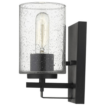 Black Metal and Textured Glass Wall Sconce