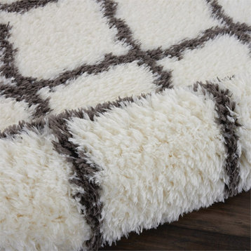Nourison Ultra Plush Shag 26x90" Runner Fabric Area Rug in Ivory/Charcoal