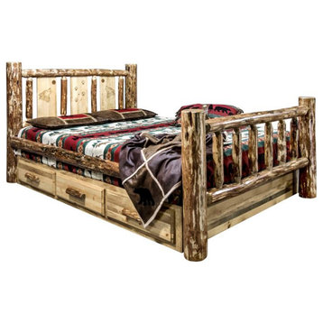Montana Woodworks Glacier Country Hand-Crafted Wood Queen Storage Bed in Brown