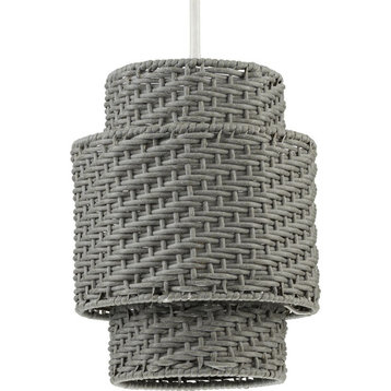 Manteo 1-Light Cottage White Rattan Etched Glass Global Pendant Hanging Light