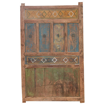 Antique Painted Balinese Teak Door Panel