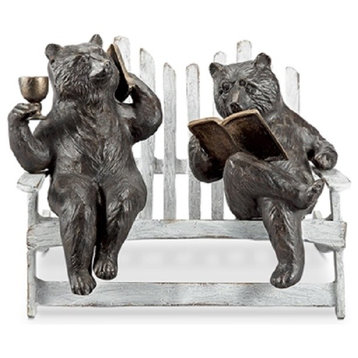 Hipster Bears on Bench Garden Sculpture
