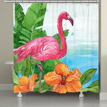 Flamingo In The Tropics Shower Curtain