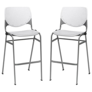 Home Square Stack Barstool in White Back/Light Grey Seat - Set of 2