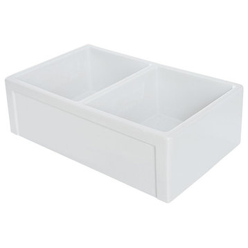 Transolid Aries Double Bowl Reversible Fireclay Farmhouse Kitchen Sink, White
