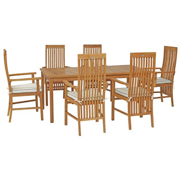 7 Piece Teak Wood West Palm 71" Bistro Dining Set With 6 Arm Chairs